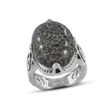 Fossil Black Coral Sterling Silver Ring