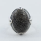 Fossil Black Coral Sterling Silver Ring