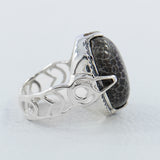 Fossil Black Coral Sterling Silver Ring