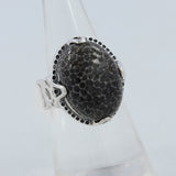 Fossil Black Coral Sterling Silver Ring