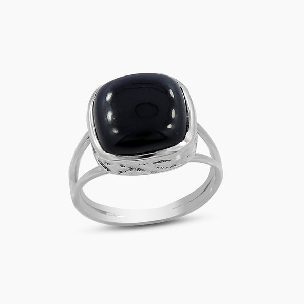 Natural Black Onyx Cab Silver Rings
