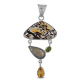 Peanut Wood Jasper, Labradorite, Citrine Silve Pendant