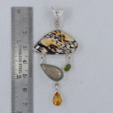 Peanut Wood Jasper, Labradorite, Citrine Silve Pendant