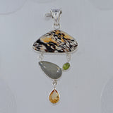 Peanut Wood Jasper, Labradorite, Citrine Silve Pendant