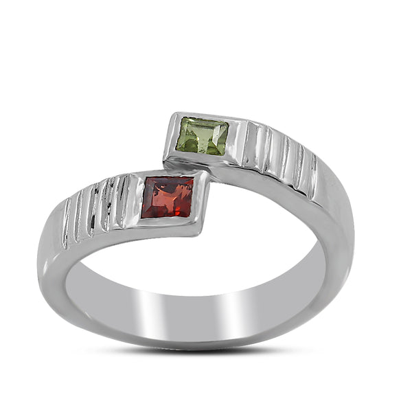 925 Sterling Silver Garnet & Citrine Ring