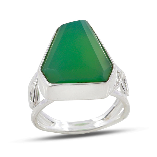Natural Green Chrysoprase Silver Rings