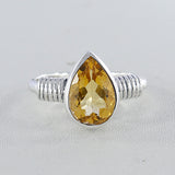 Natural Citrine Gemstone Silver Ring