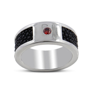 925 Silver Garnet Stingray Design Band Ring