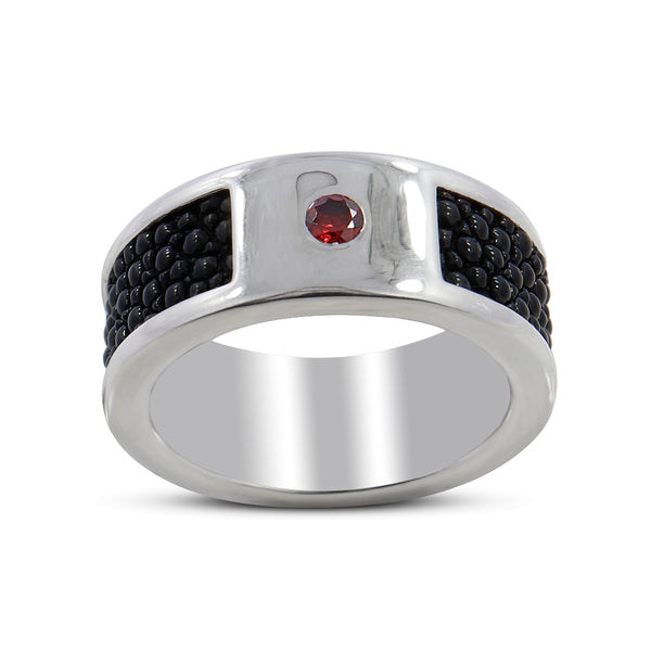 925 Silver Garnet Stingray Design Band Ring