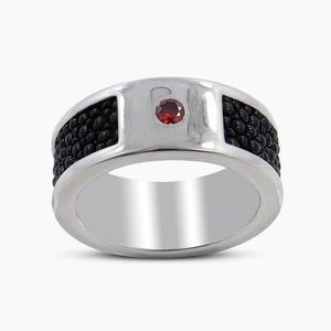 925 Silver Garnet Stingray Design Band Rings