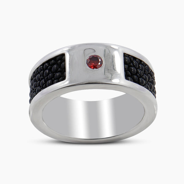 925 Silver Garnet Stingray Design Band Rings