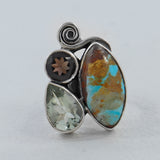 Boulder Turquoise, Prasiolite, Smoky Quartz Silver Ring