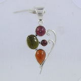 Multi Tourmaline Hessonite Gemstone Silver Pendant