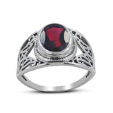 Natural Garnet Gemstone Silver Rings