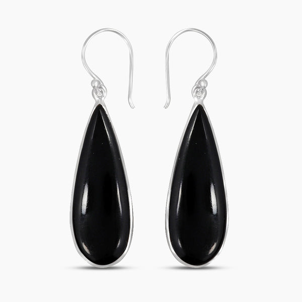 Black Onyx Silver Earrings