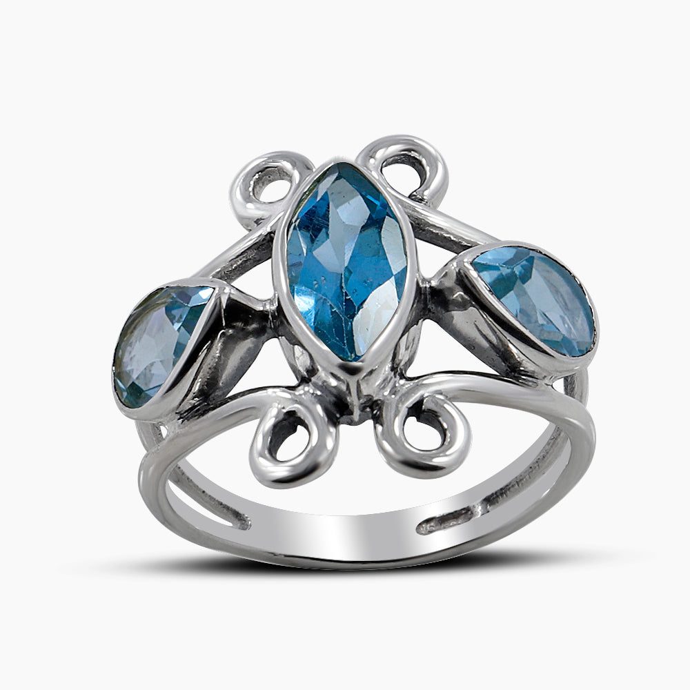 Natural Blue Topaz Sterling Silver Rings