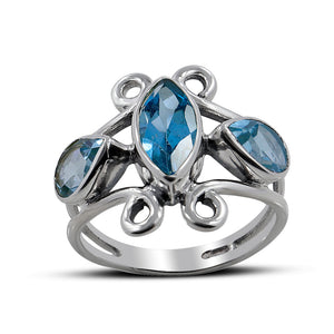 Natural Blue Topaz Sterling Silver Rings