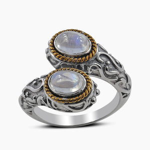 Rainbow Moonstone Silver Bypass Rings