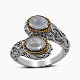 Rainbow Moonstone Silver Bypass Rings