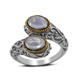 Natual Rainbow Moonstone Silver Bypass Ring