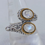 Natual Rainbow Moonstone Silver Bypass Ring