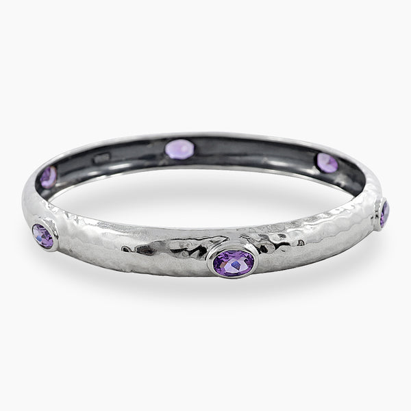 Natural Amethyst 925 Sterling Silver Women's Bangle Jewelry