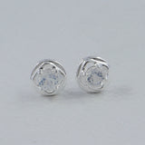 Rainbow Moonstone Studs Silver Earrings