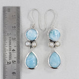 Rainbow Moonstone + Blue Topaz Silver Earrings