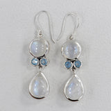 Rainbow Moonstone + Blue Topaz Silver Earrings