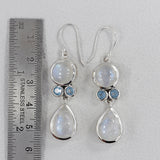 Rainbow Moonstone + Blue Topaz Silver Earrings