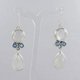 Rainbow Moonstone + Blue Topaz Silver Earrings