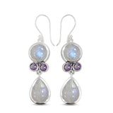 Rainbow Moonstone + Blue Topaz Silver Earrings