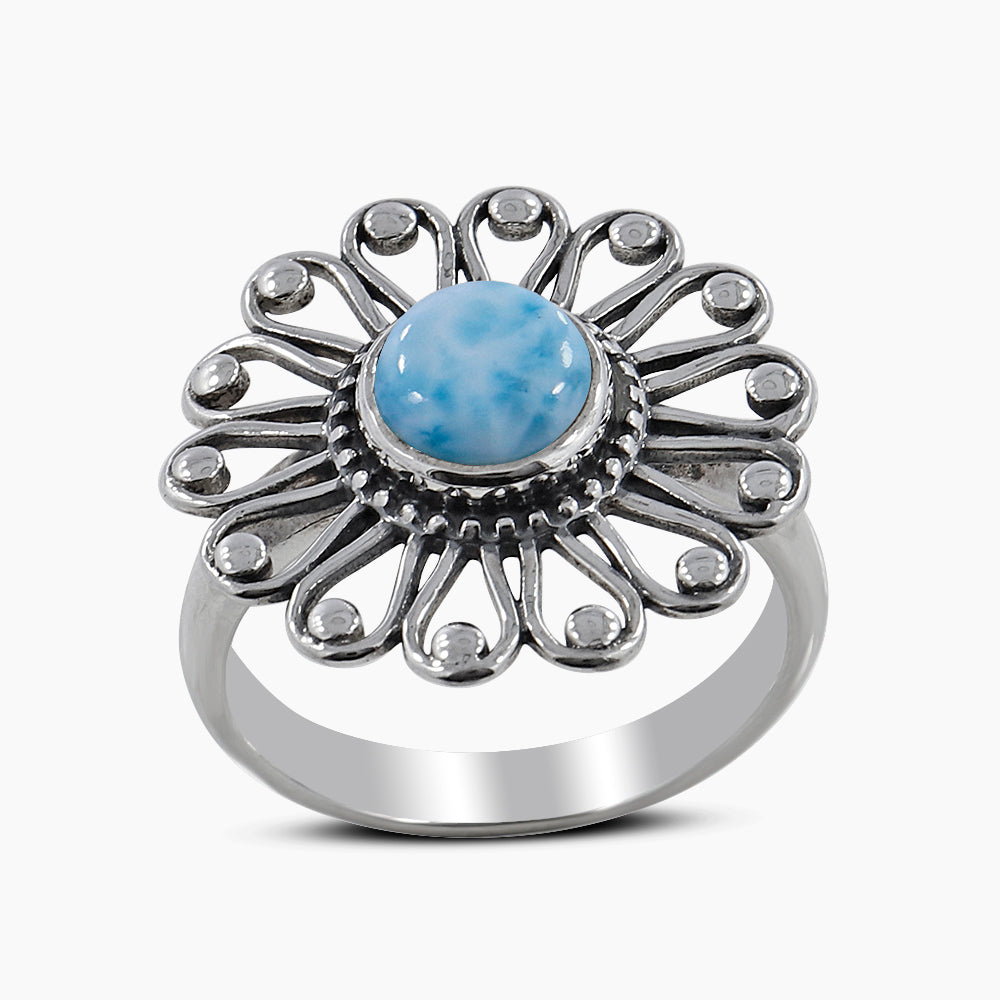 925 Silver Larimar Flower Rings