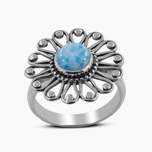 925 Silver Larimar Flower Rings