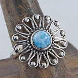 Larimar Flower Silver Ring