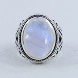 Natural Rainbow Moonstone Silver Ring