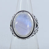 Natural Rainbow Moonstone Silver Ring