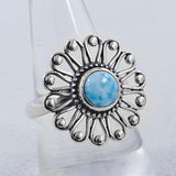 925 Silver Larimar Flower Ring