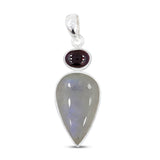 Rainbow Moonstone, Blue Topaz Gemstone Pendant 925 Sterling Silver