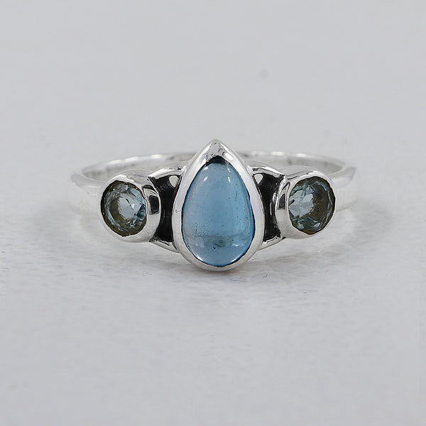 Blue Topaz Cabochon Silver Ring