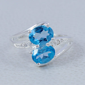Natural Blue Topaz Silver Rings