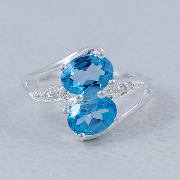 Natural Blue Topaz Silver Rings