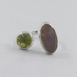 Checker Cut Labradorite Peridot Silver Adjustable Ring