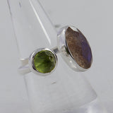 Checker Cut Labradorite Peridot Silver Adjustable Ring