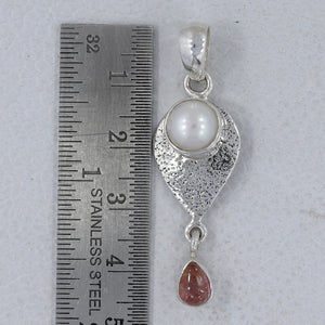 Pearl & Pink Tourmaline Silver Pendants