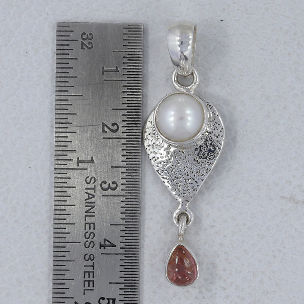 Pearl & Pink Tourmaline Silver Pendants