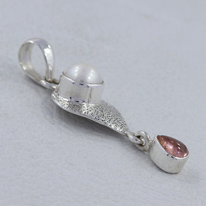 Pearl & Pink Tourmaline Silver Pendants