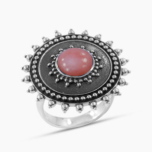 Natural Pink Opal Silver Unique Rings