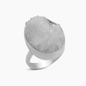 Rainbow White Druzy Silver Rings