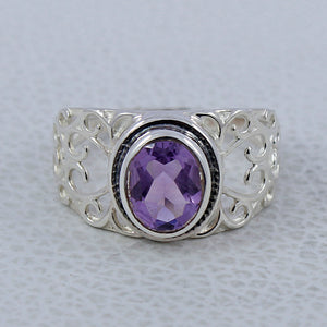 Natural Amethyst Silver Rings